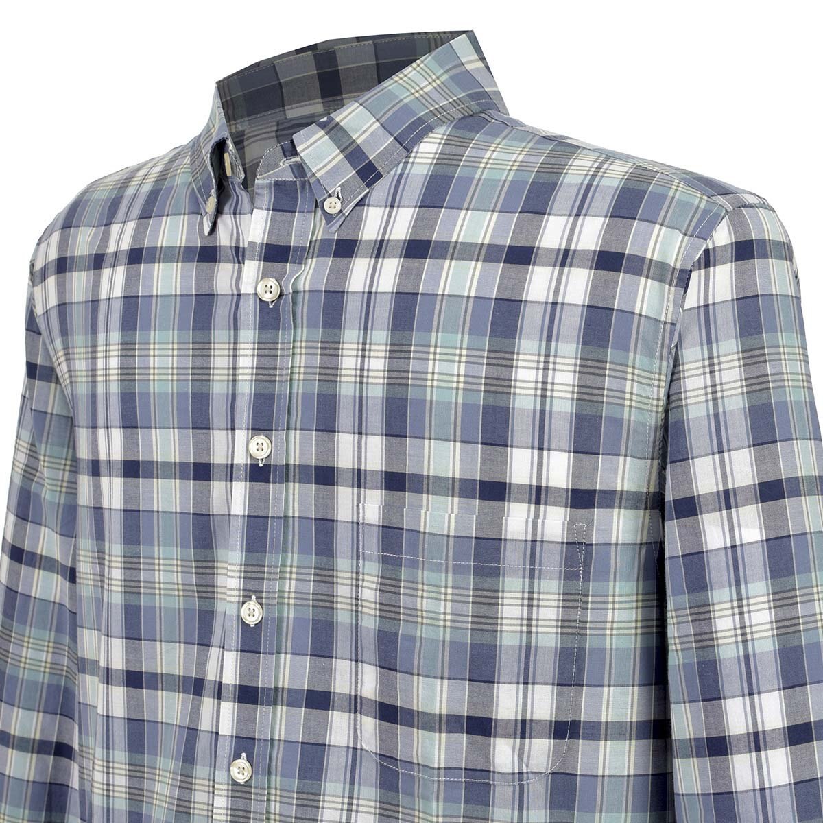 Camisa Azul Manga Larga Cuadros Combinados Jeanious Plus para Caballero