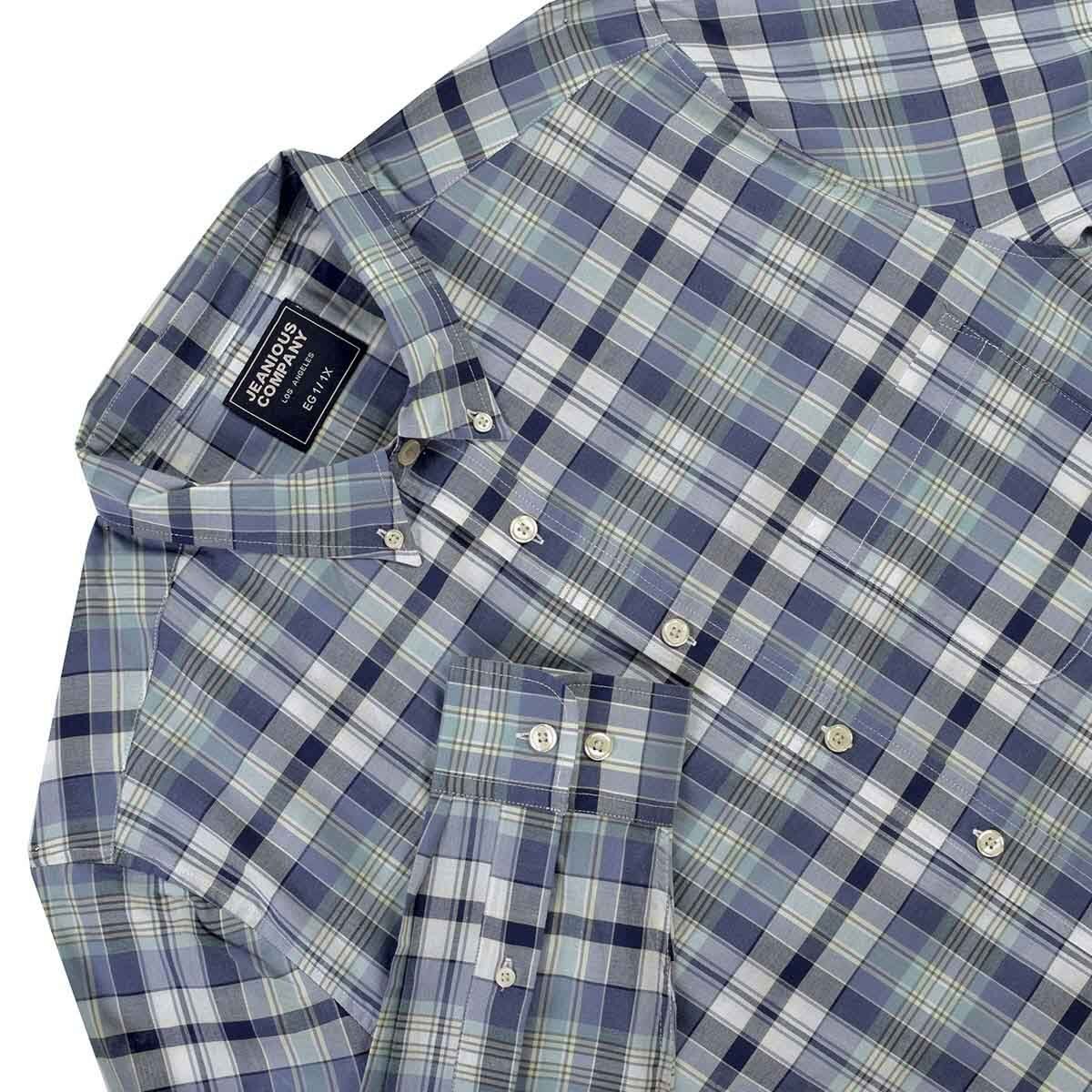 Camisa Azul Manga Larga Cuadros Combinados Jeanious Plus para Caballero
