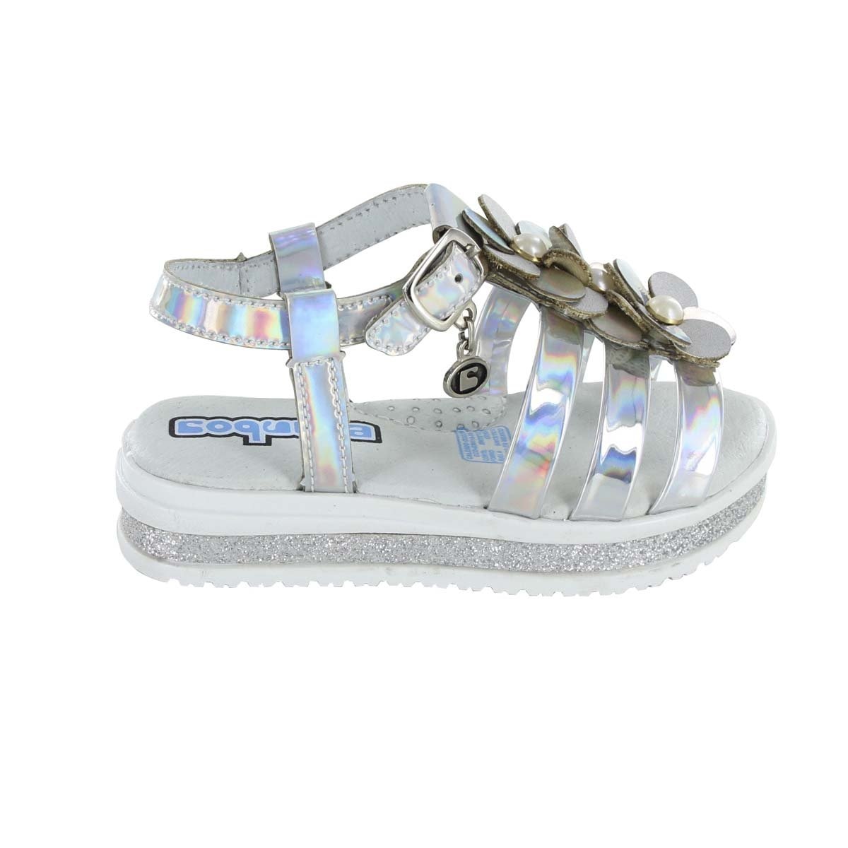 Sandalia plata de suela alta y flores coqueta para niña Sears