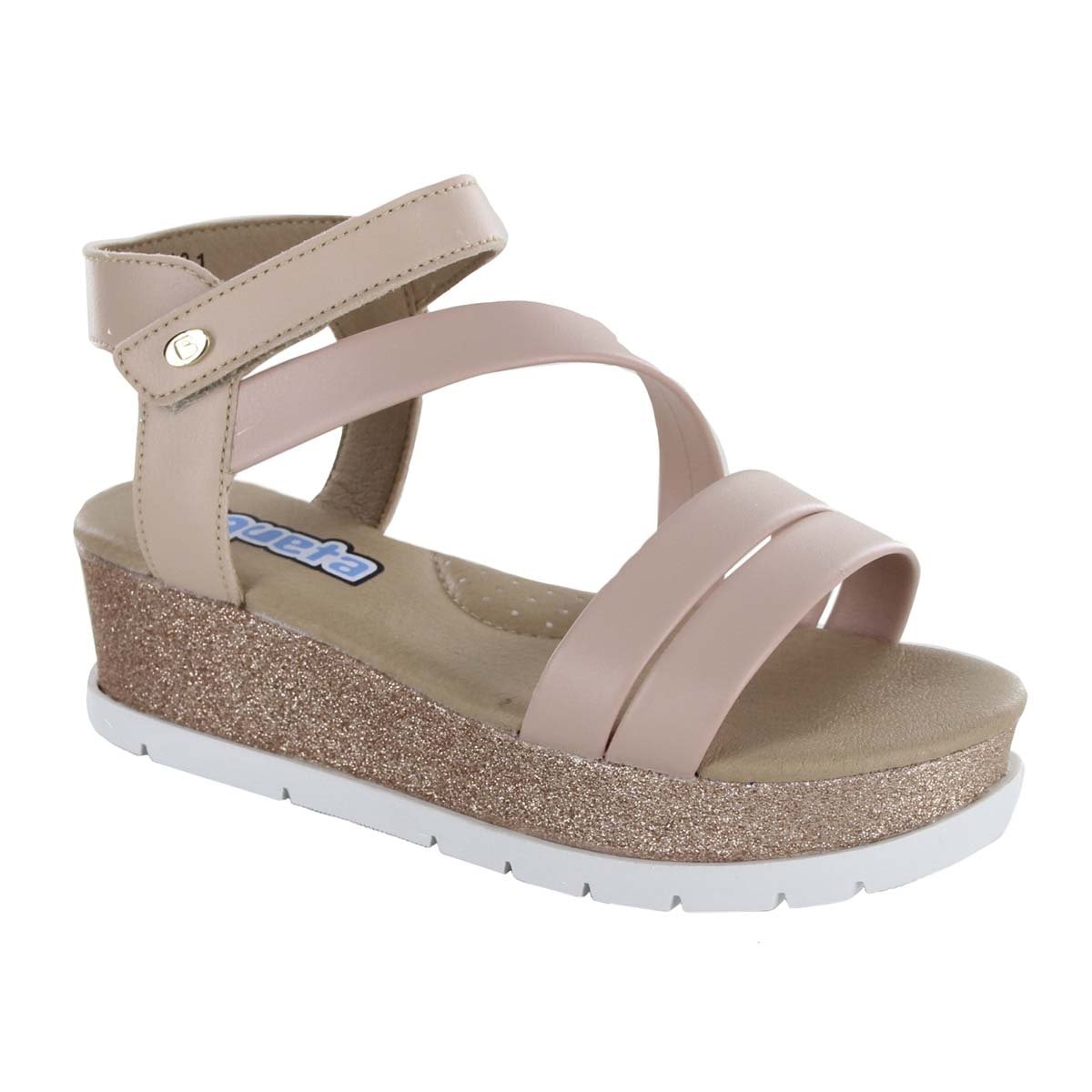 Sandalia beige de suela alta velcro coqueta para niña Sears