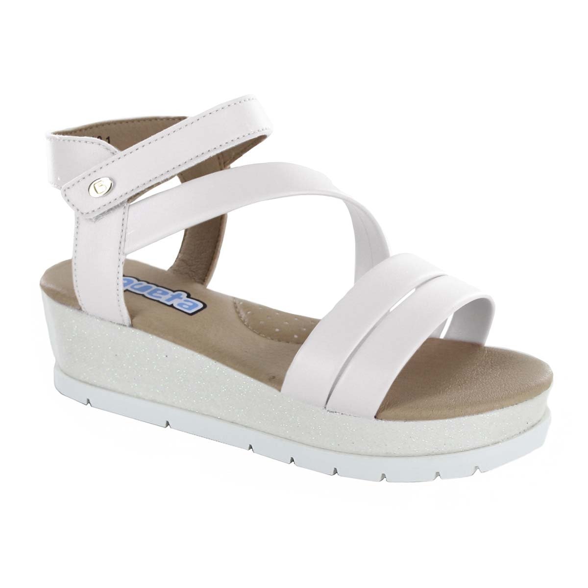 Sandalia blanca de suela alta con velcro coqueta para niña Sears