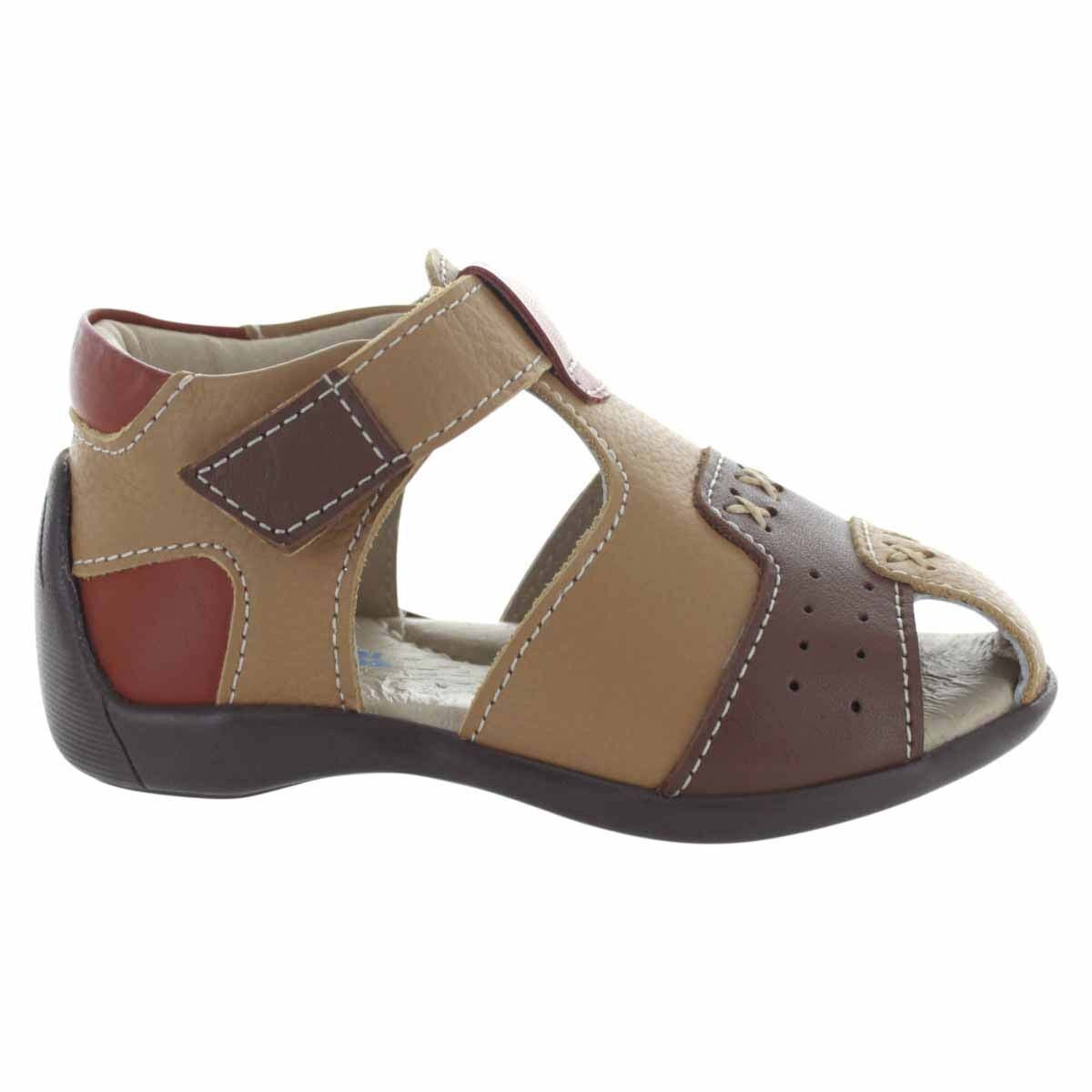 Huarache Café con Velcro Mini Burbujas para Niño