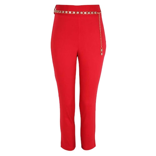 Pantalón Rojo Corte Skinny con Cinturón de Cadena Just By Basel para Dama