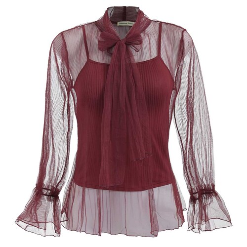 Blusa de Tul con Top Integrado Manga Larga Banana Jeans