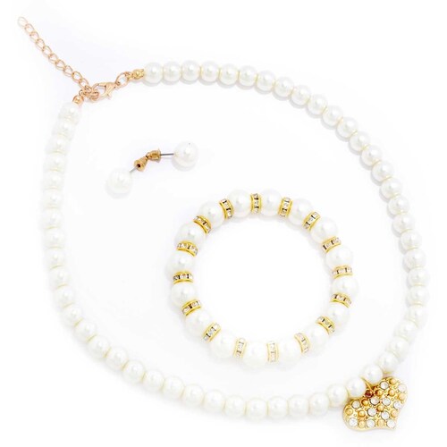Juego de Aretes, Collar Y Pulsera con Perlas Lulu
