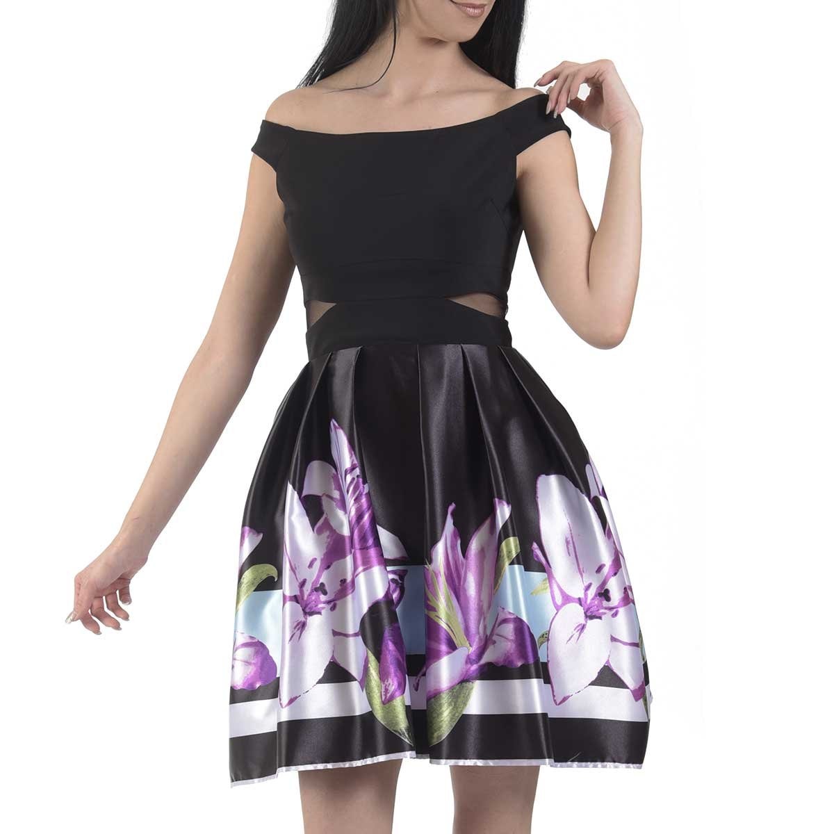 Vestido Corto off Shoulder Estampado Nikki Italy