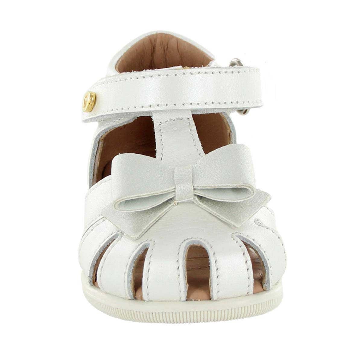 Zapatos Escolares Niña Sandalia Blanca De Suela Alta Con Velcro