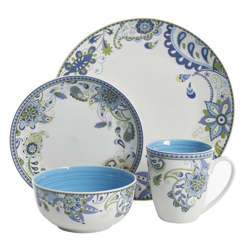 Vajilla Colorful Bazaar  de 16 Piezas Azul Porcelana Gibson