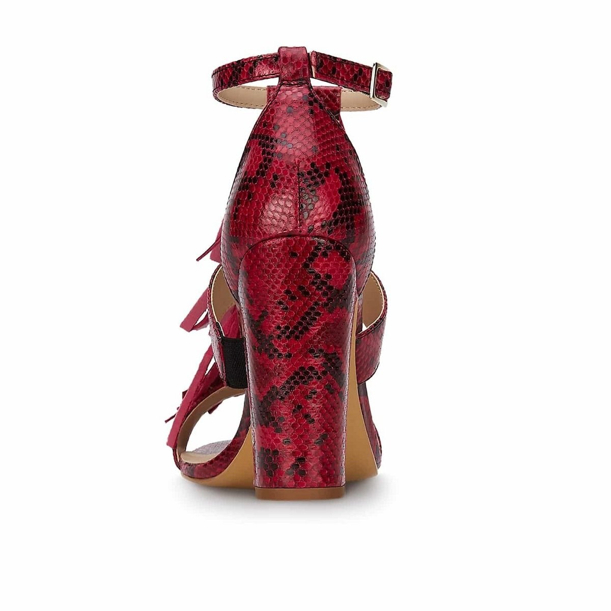 Sandalia Rosa Snake Print con Tacón Y Flecos Andrea