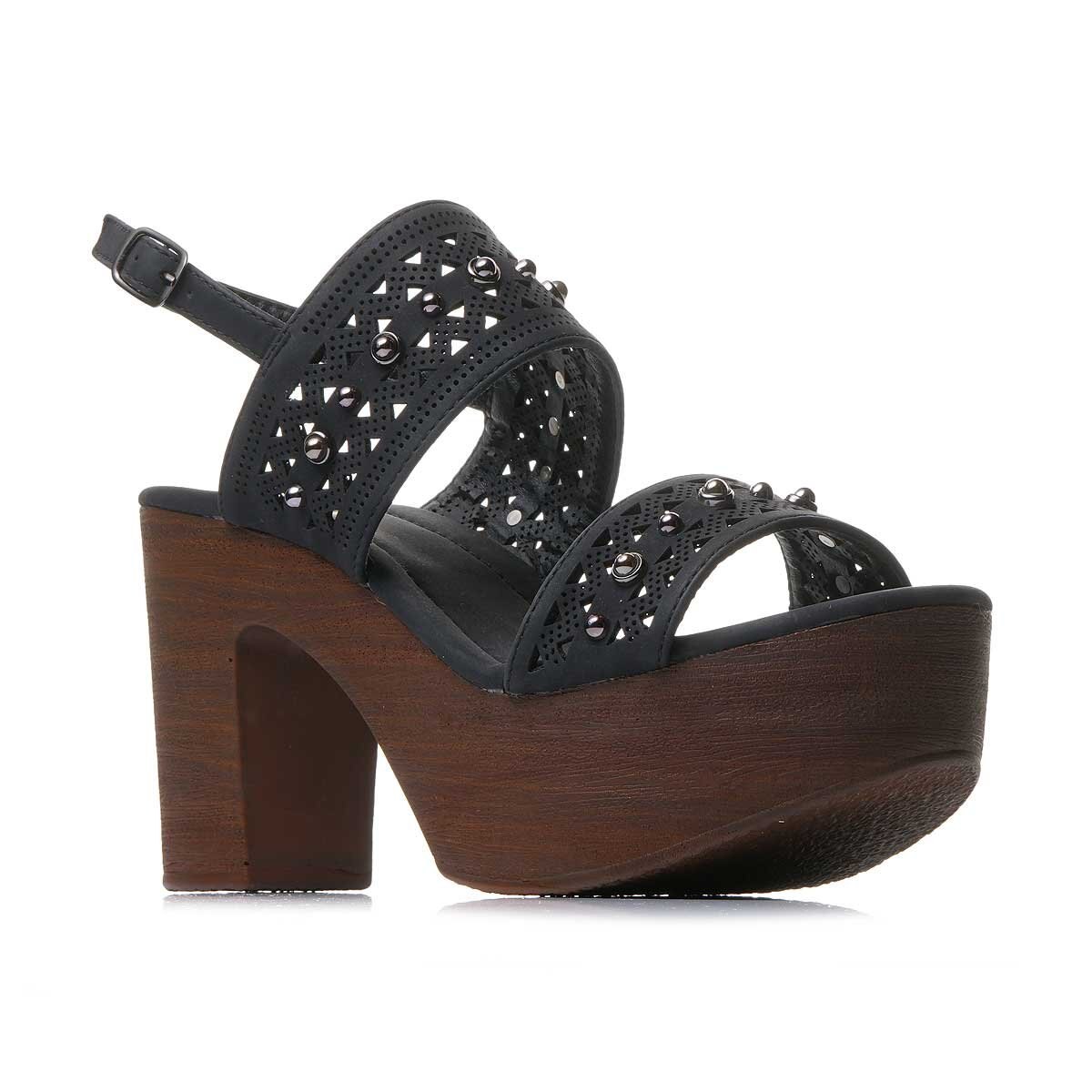 Sandalia con Plataforma Doble Tira con Estoperol Color Negro Xoxo