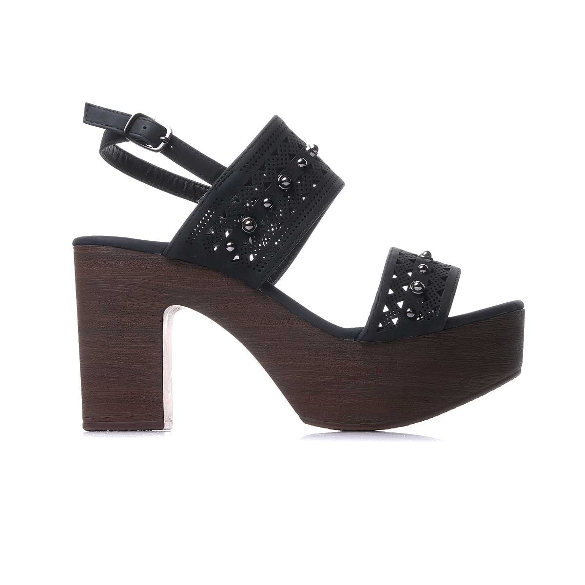 Sandalia con Plataforma Doble Tira con Estoperol Color Negro Xoxo