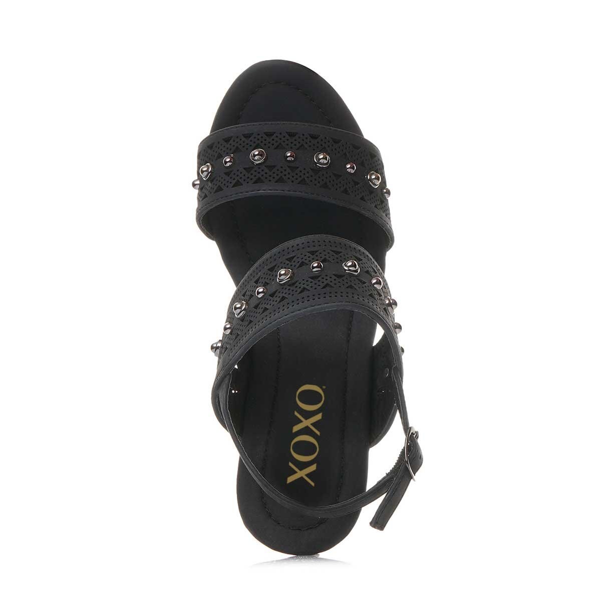 Sandalia con Plataforma Doble Tira con Estoperol Color Negro Xoxo