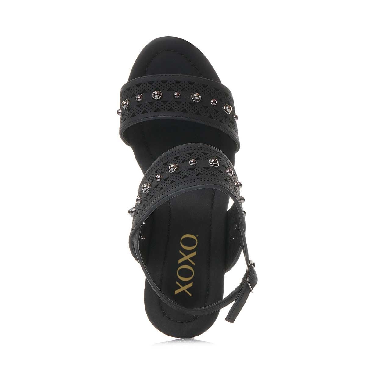 Sandalia con Plataforma Doble Tira con Estoperol Color Negro Xoxo