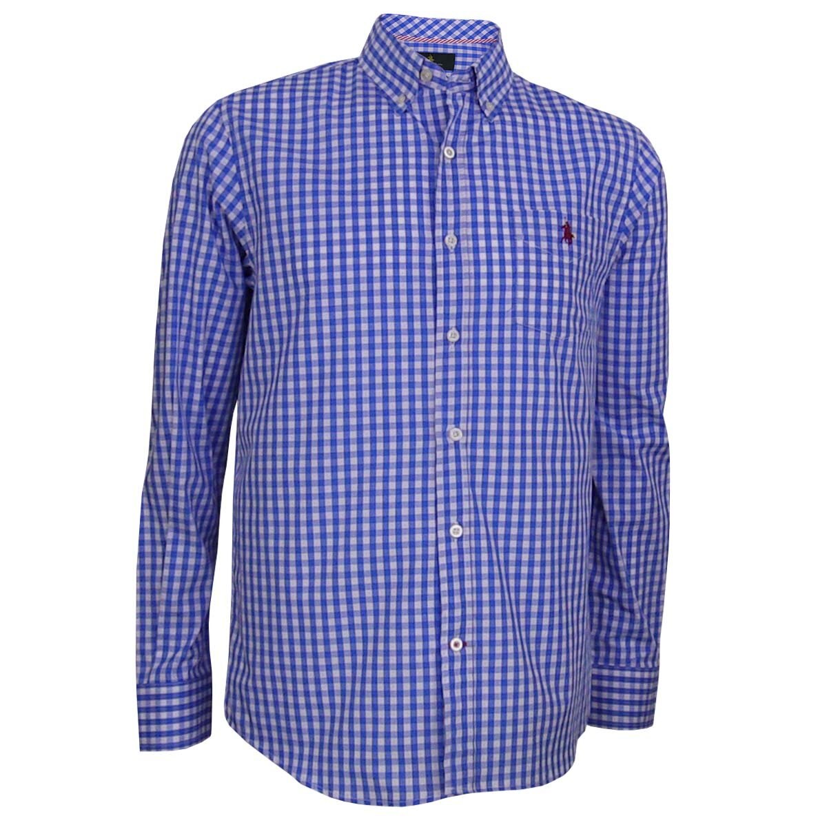 Camisa Manga Larga de Cuadros Azul Polo Club para Caballero