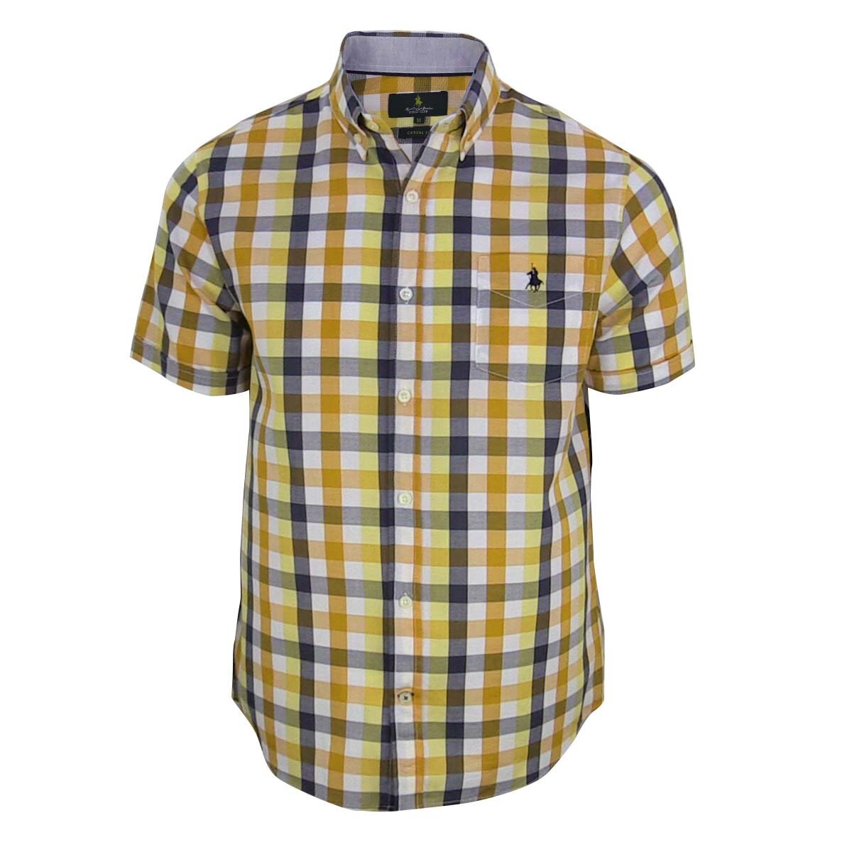 Camisa Manga Corta de Cuadros Amarillo Polo Club para Caballero