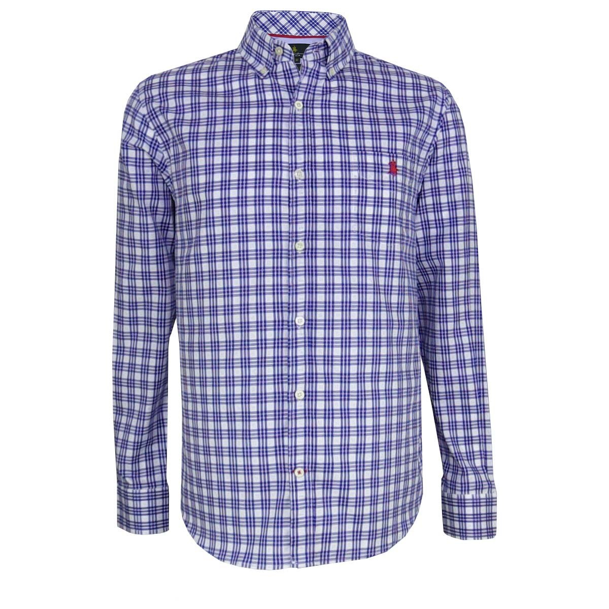 Camisa Manga Larga de Cuadros Azul Polo Club para Caballero