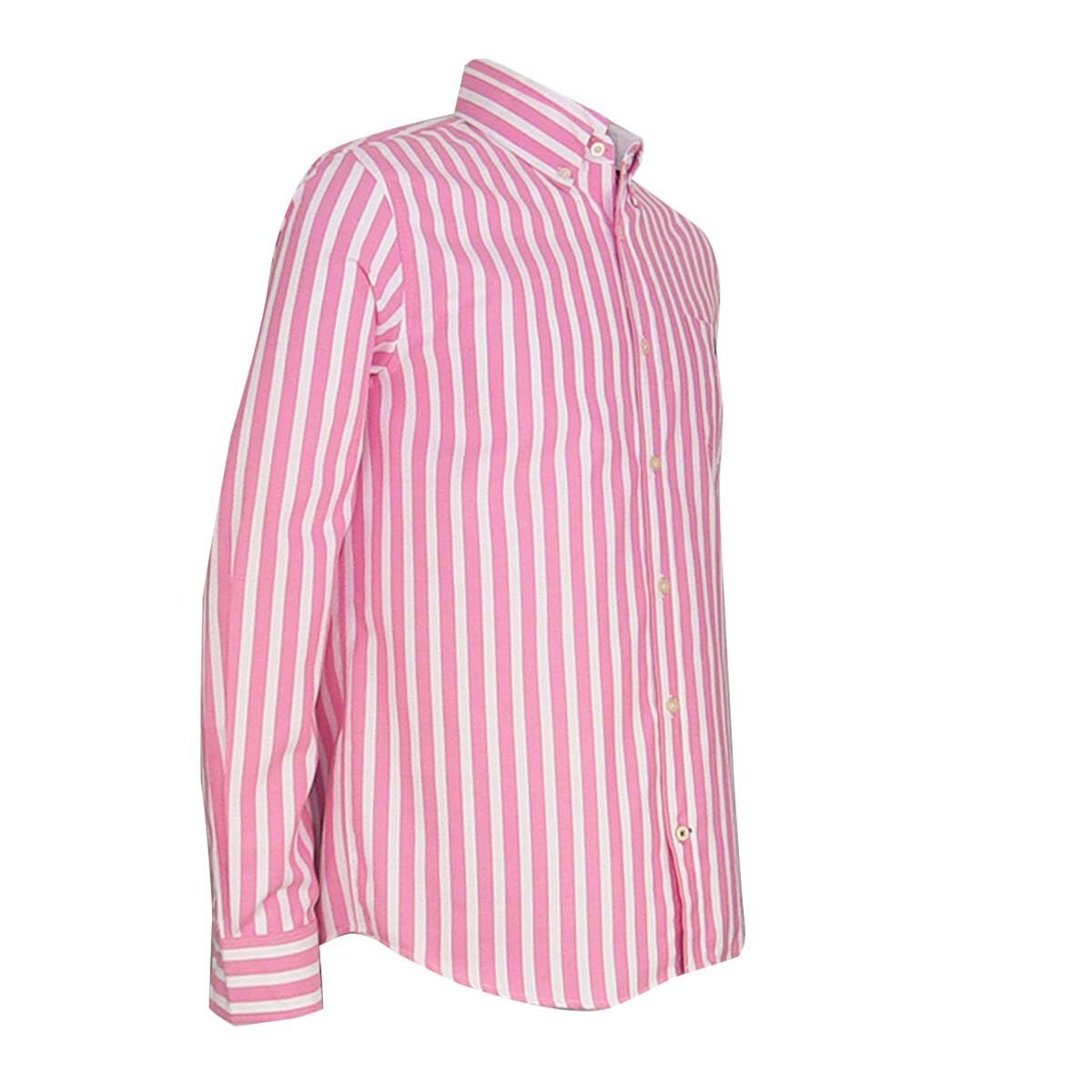 Camisa Manga Larga de Rayas Rosa Polo Club para Caballero