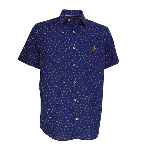 Camisa Manga Corta con Estampado de Palmeras Azul Polo Club para Caballero