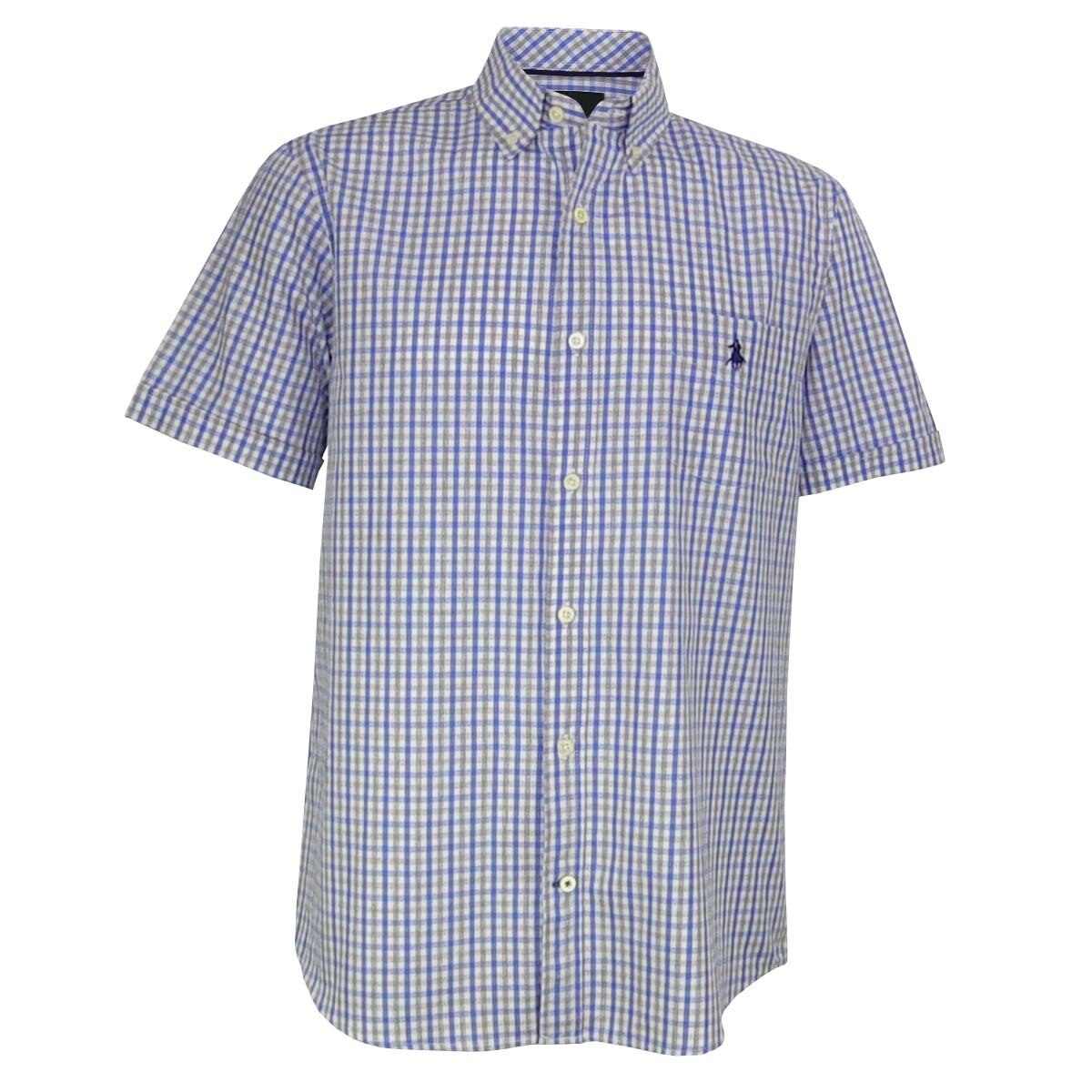 Camisa Manga Corta de Cuadros Azul Polo Club para Caballero