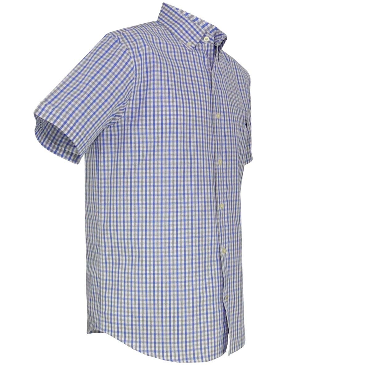 Camisa Manga Corta de Cuadros Azul Polo Club para Caballero