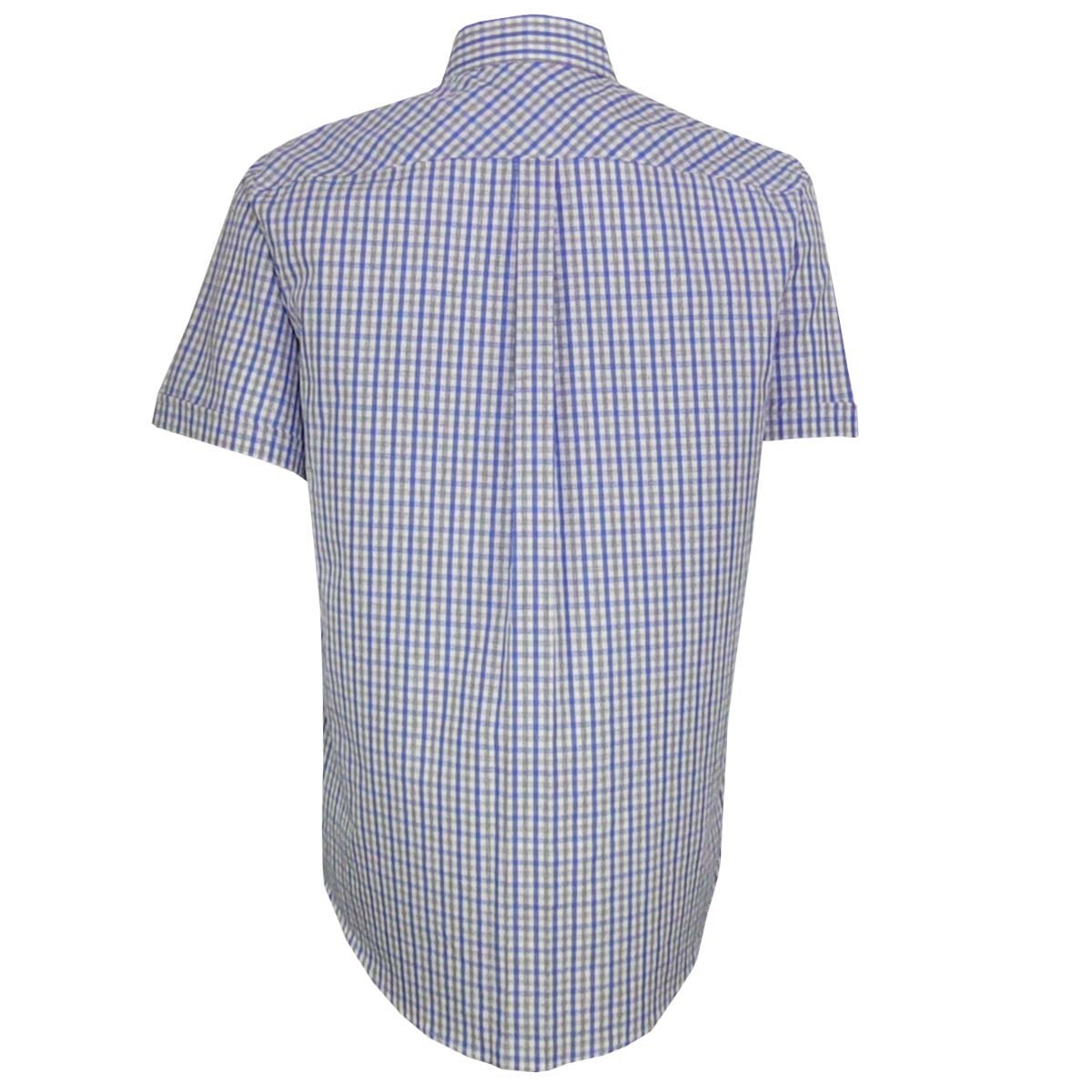 Camisa Manga Corta de Cuadros Azul Polo Club para Caballero