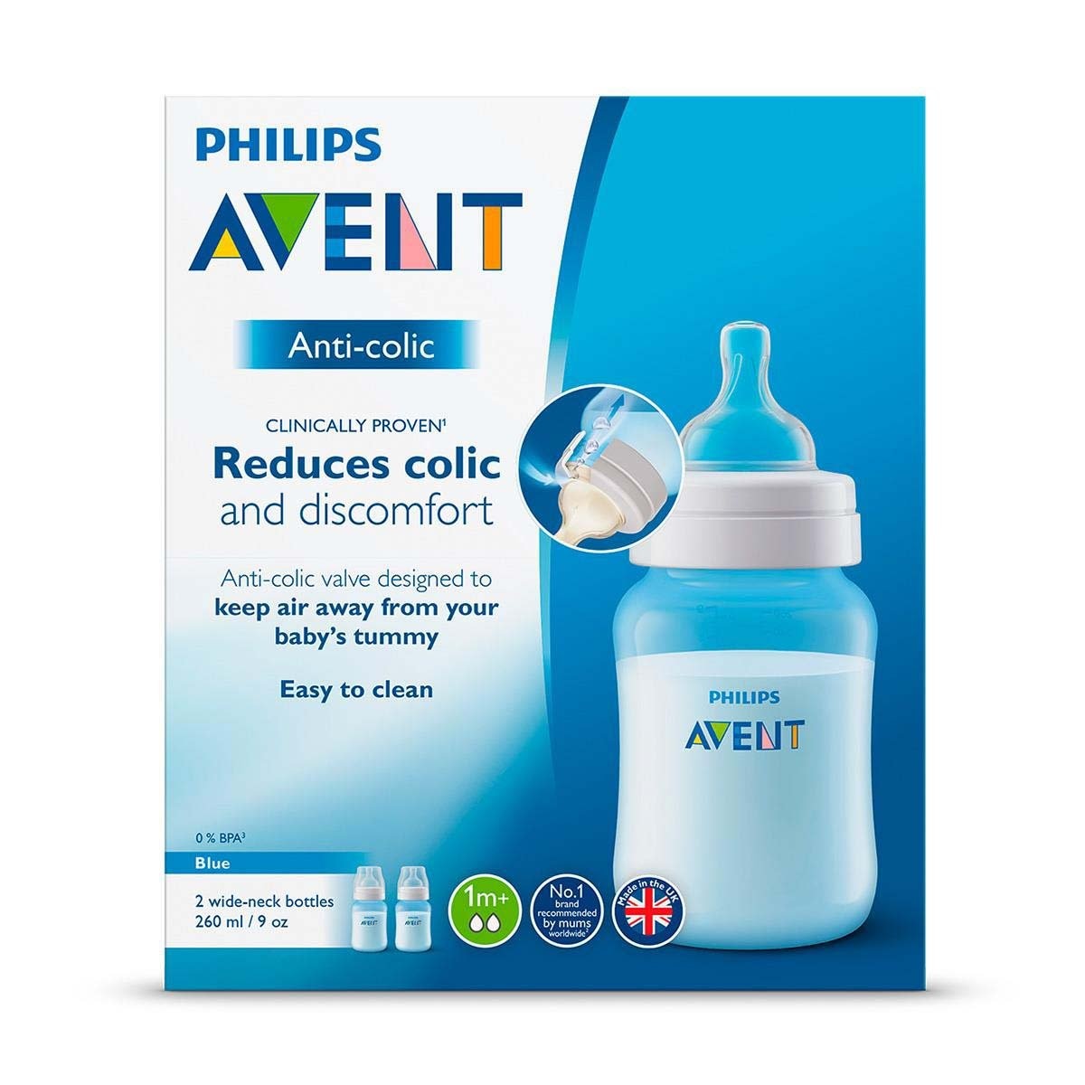 Set de 2 Biberones Azul Avent Anticolic 9Oz 260 Ml