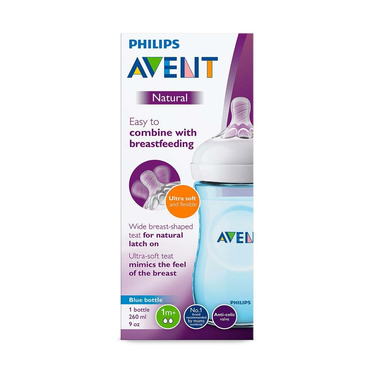 Biberón Azul Avent Natural 9Oz 260Ml