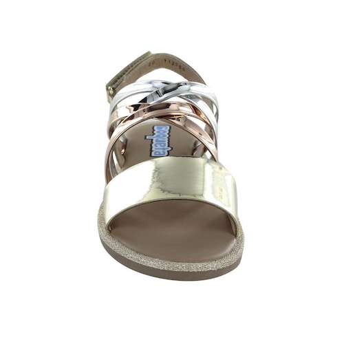 Sandalia Oro Efecto Espejo con Velcro Coqueta para Niña