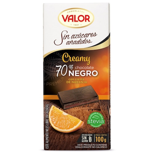 Chocolate con Crema de Naranja 70% Dark Sin Azucar 100 G