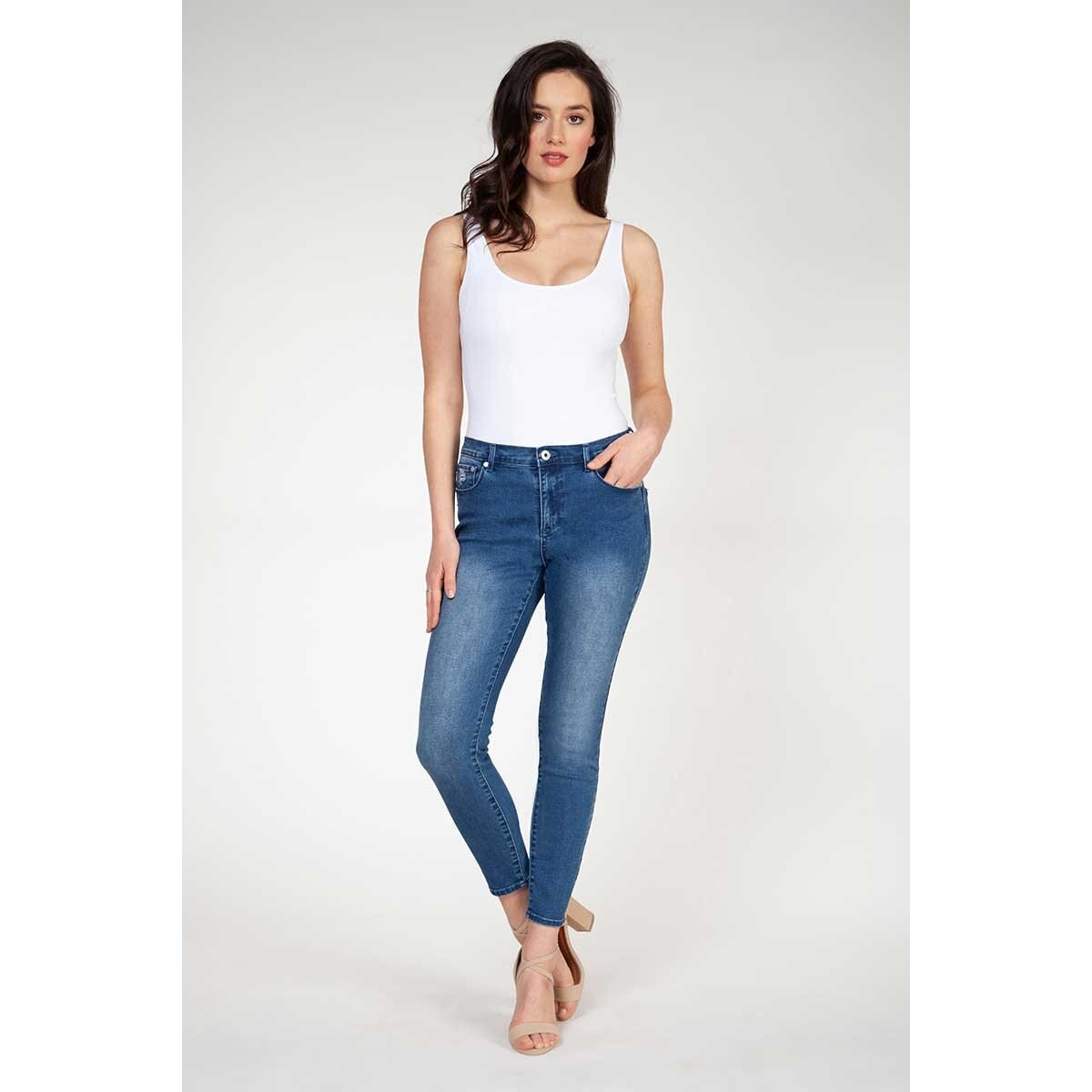 Skinny Azul Medio Black Tape para Dama