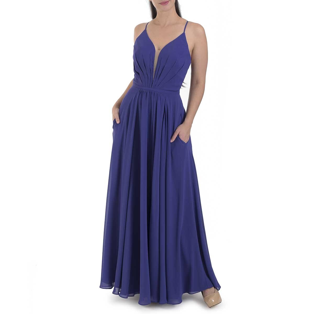 Vestidos largos de chiffon y encaje estilo halter Niebla Tallas Grandes
