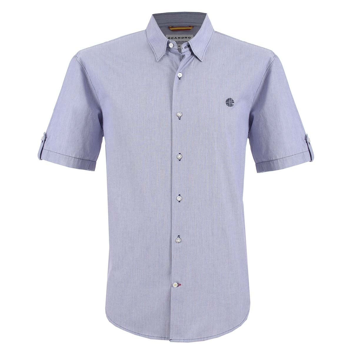 Camisa Manga Corta Azul Rayas Rojas Scandro para Caballero