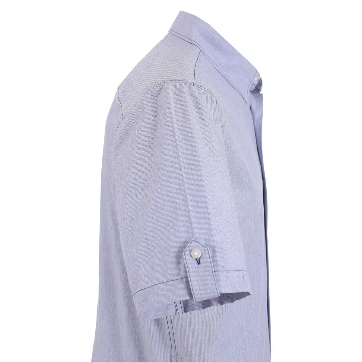 Camisa Manga Corta Azul Rayas Rojas Scandro para Caballero