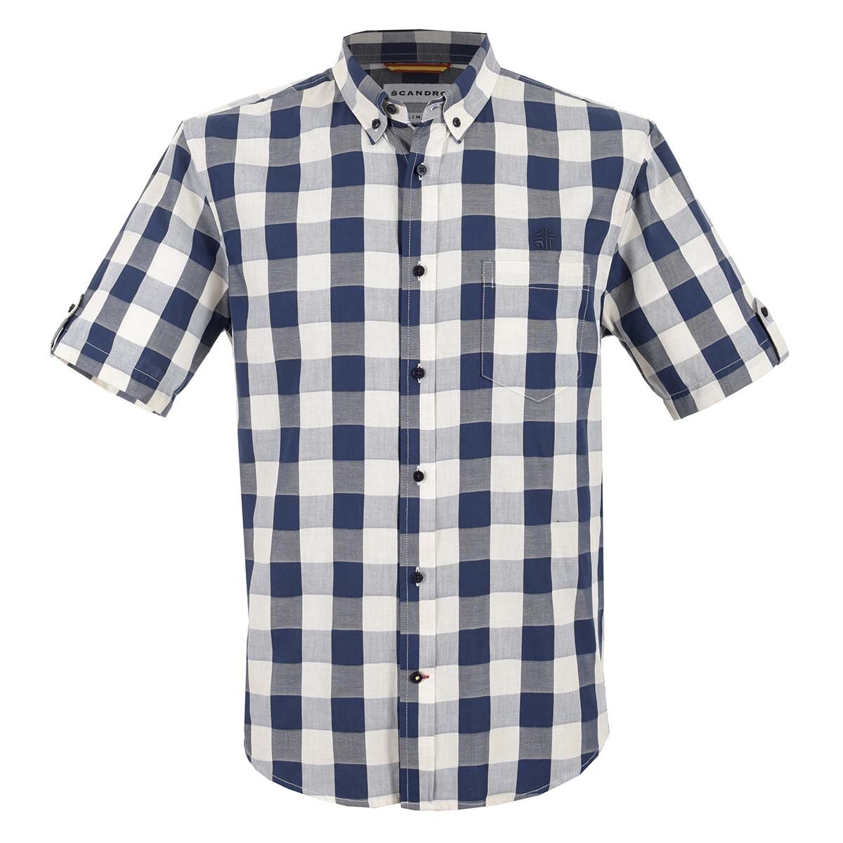Camisa Manga Corta de Cuadros Blanco Scandro para Caballero