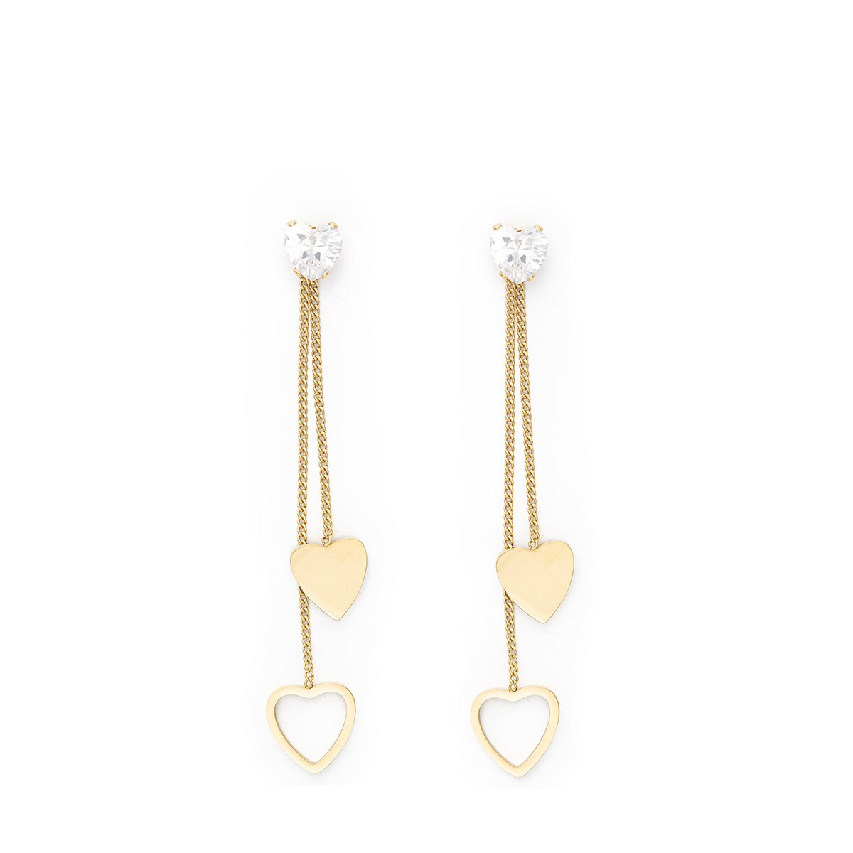 Aretes Dorados Largos con Corazón Acero Inoxidable Enso