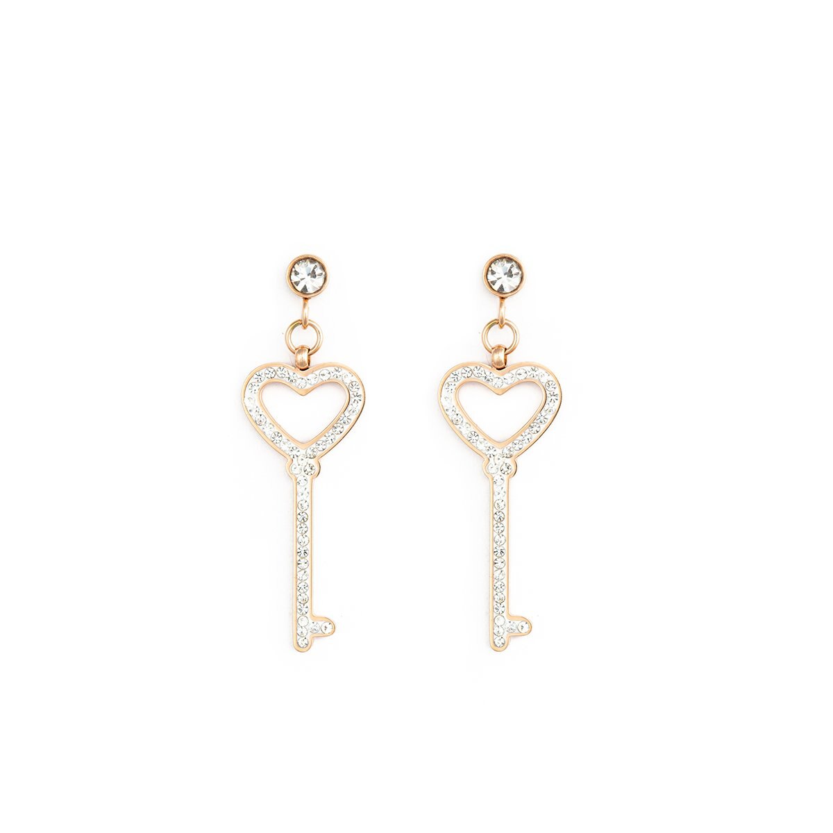 Aretes Rosados Largos Forma de Corazón Acero Inoxidable Enso