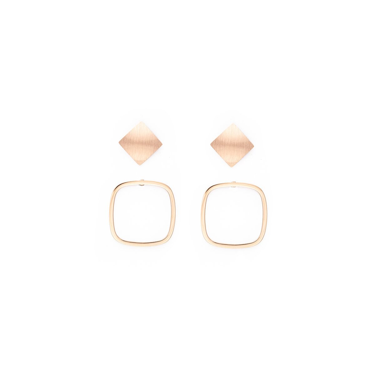 Set Aretes Rosados Cuadrados Acero Inoxidable Enso