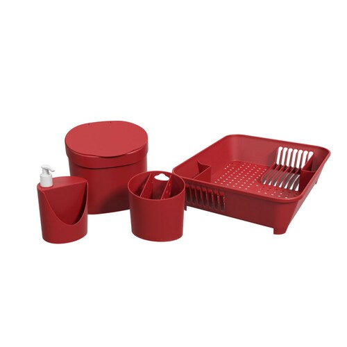 Kit Organizador de Fregadero de Plástico Rojo Bold Coza
