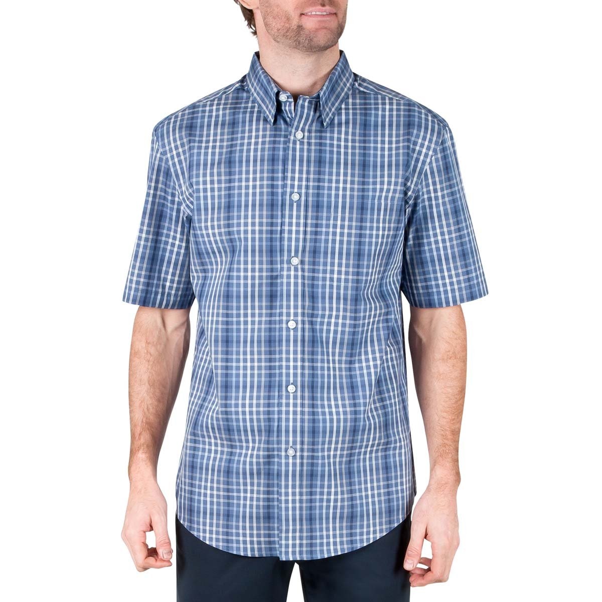 Camisa Manga Corta Azul de Cuadros Haggar para Caballero