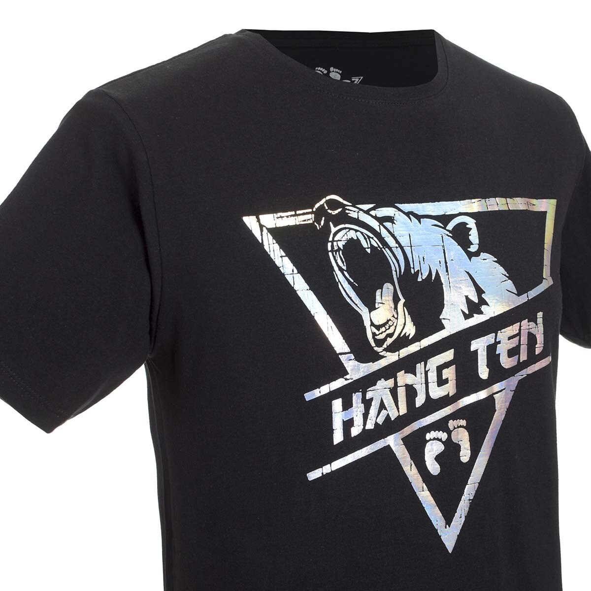 Playera Manga Corta Negra con Estampado Hang Ten para Caballero