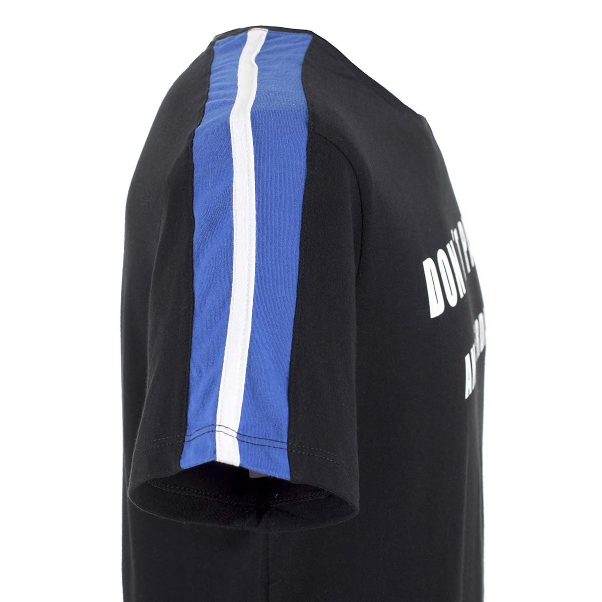 Playera Negra Manga Corta con Franjas Azules Jeanious para Caballero