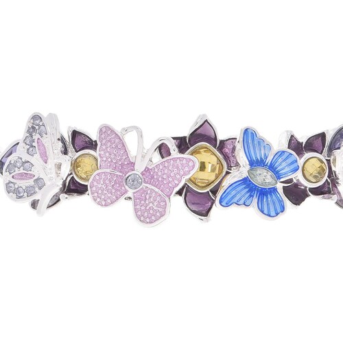 Brazalete Plateado Tipo Aro con Resina de Distintos Tonos en Forma de Mariposas Y Flores Napier