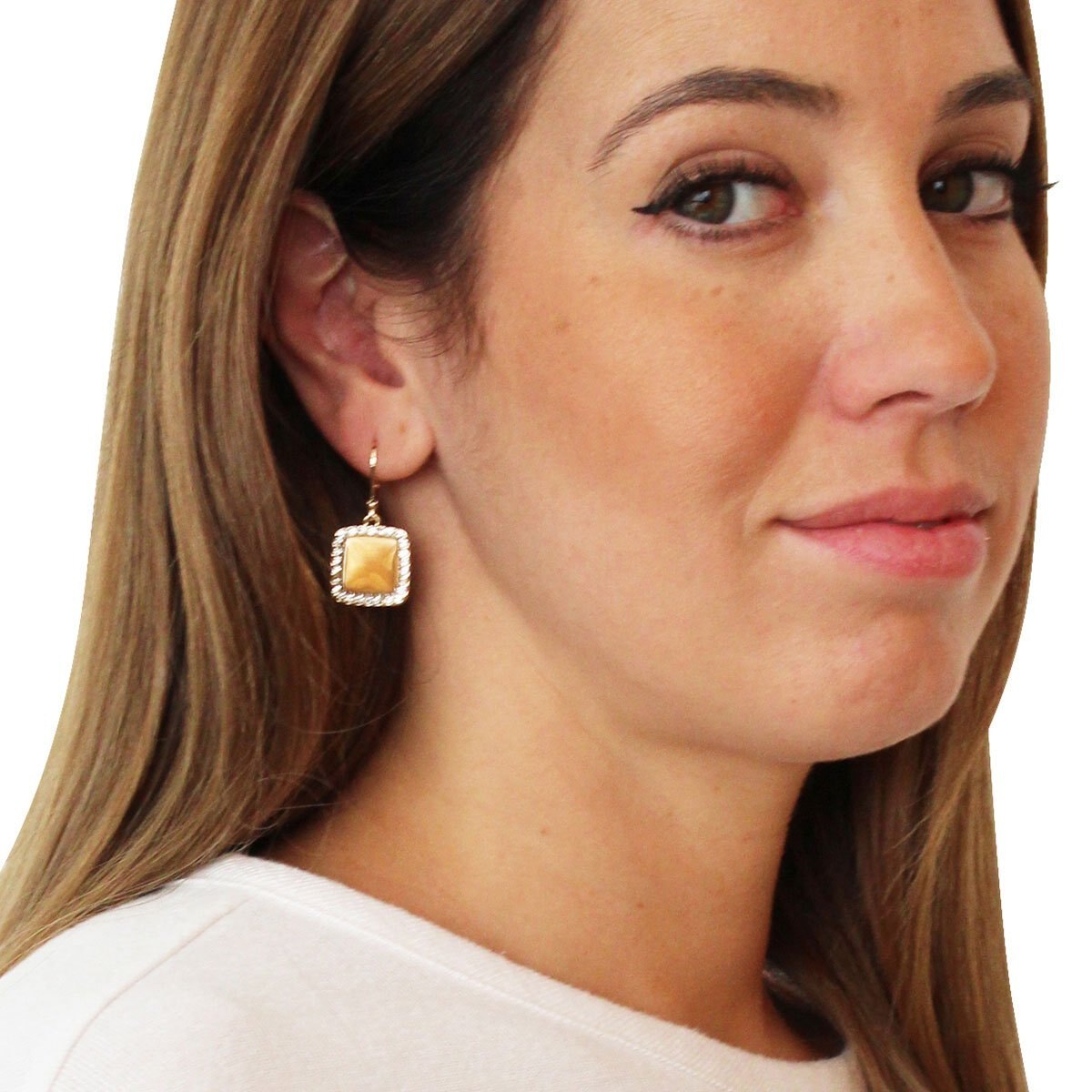 Aretes Dorados con Colgantes Cuadrados con Detalles de Cristal Color Claro Alrededor Nine West