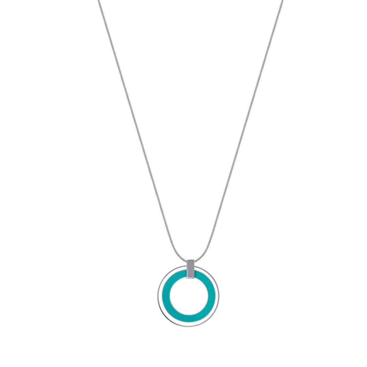 Collar Plateado Ajustable con Colgante en Forma de Aro Doble con Resina Color Turquesa Nine West