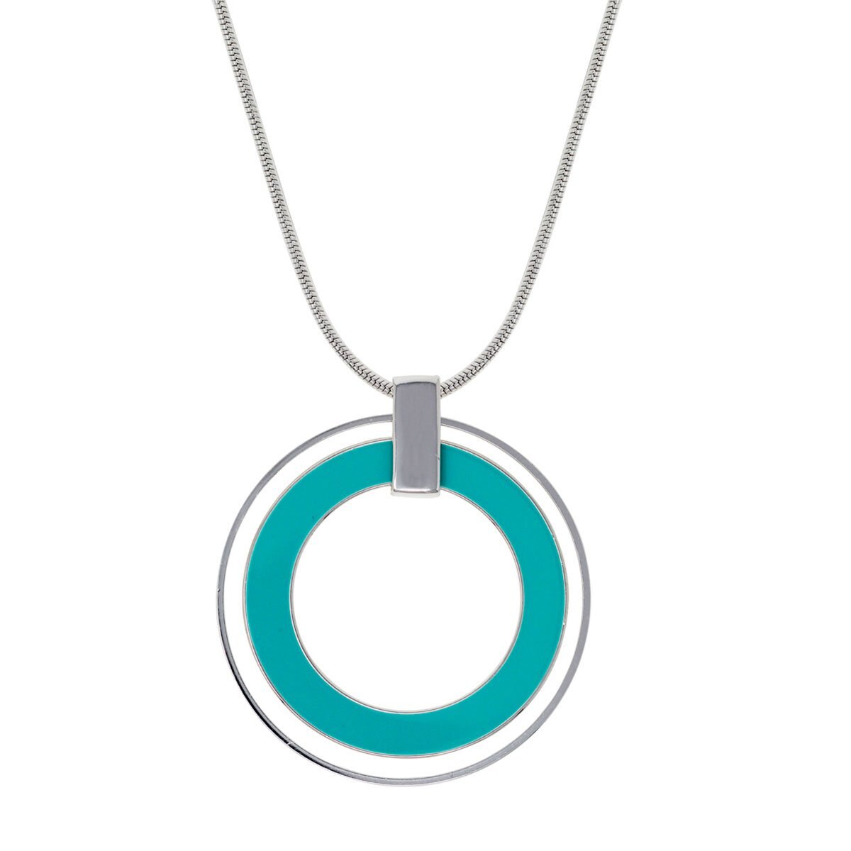 Collar Plateado Ajustable con Colgante en Forma de Aro Doble con Resina Color Turquesa Nine West