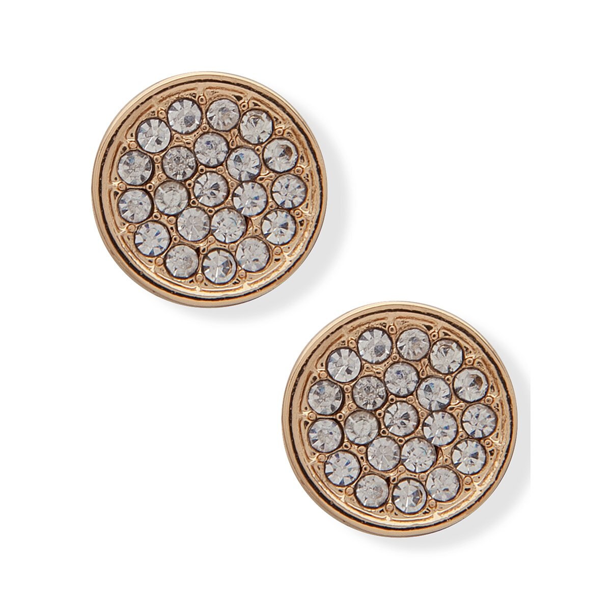 Aretes Dorados Tipo Botón con Cristal Color Claro en Pavé You\'re Invited