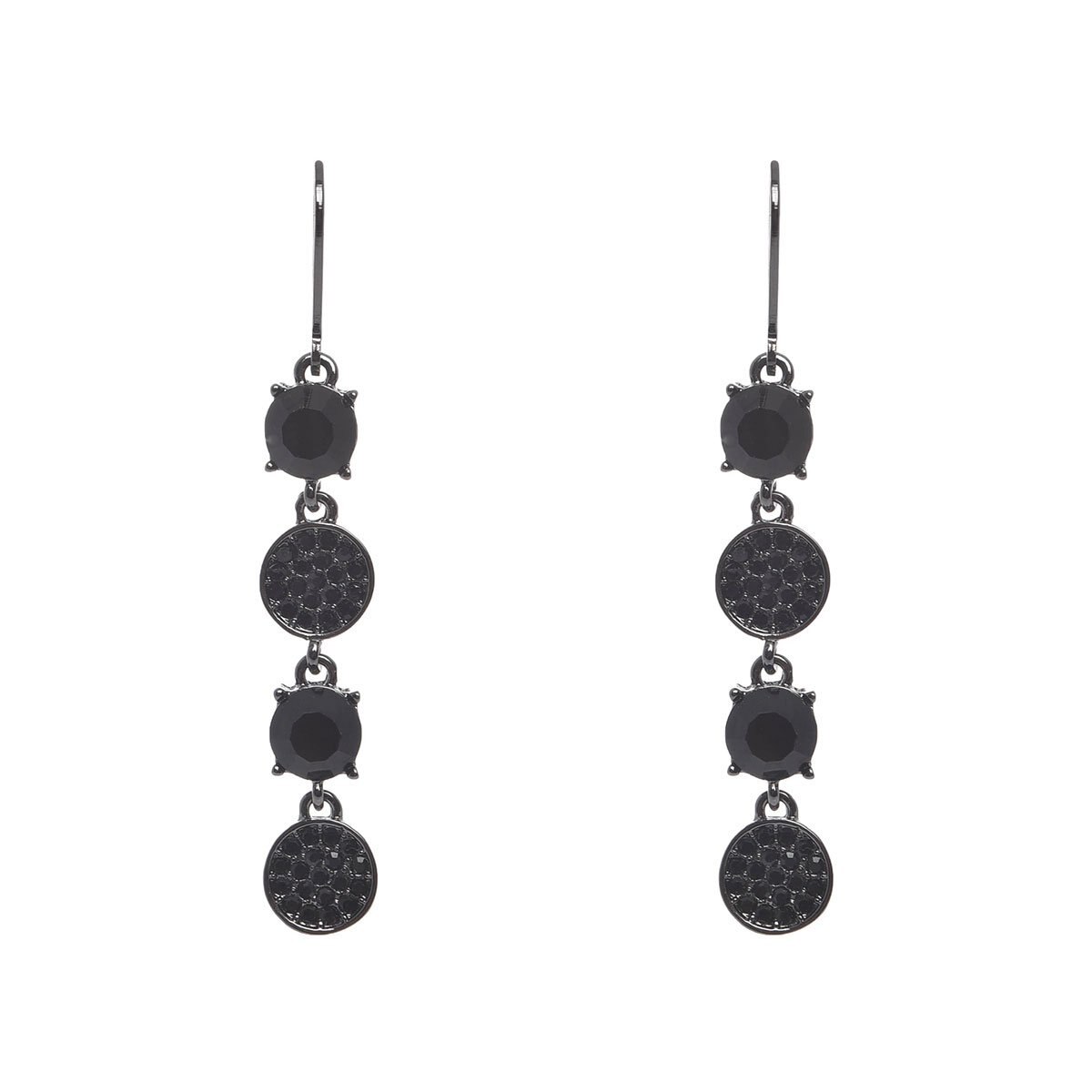 Aretes Gunmetal con Cuádruple Colgante en Formas Geométricas con Resina Color Negro Nine West