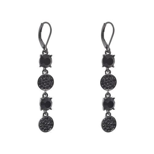 Aretes Gunmetal con Cuádruple Colgante en Formas Geométricas con Resina Color Negro Nine West