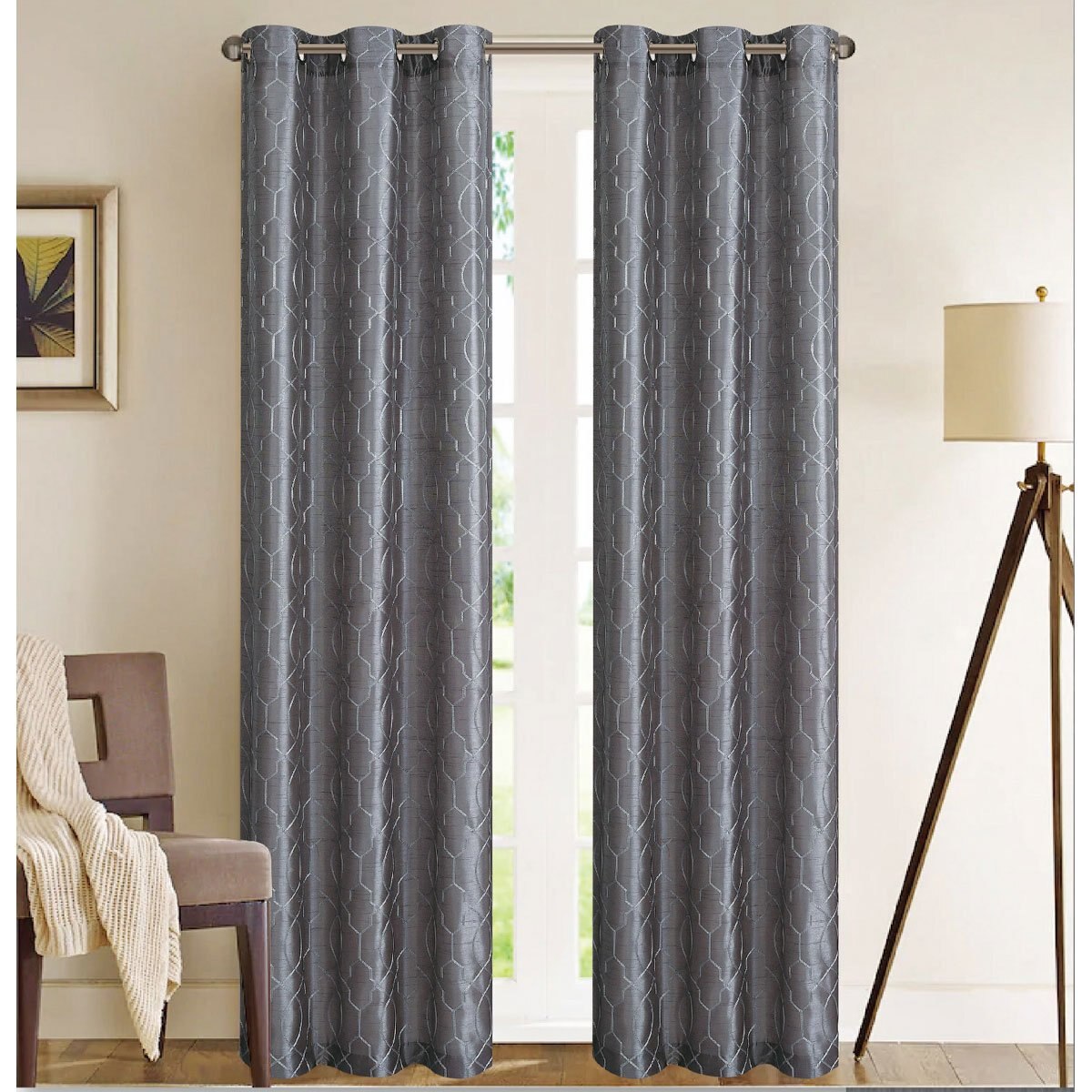 Cortina Dos Paneles .95X2.10 Lemoore Gasa Bordada Gris Chd Home