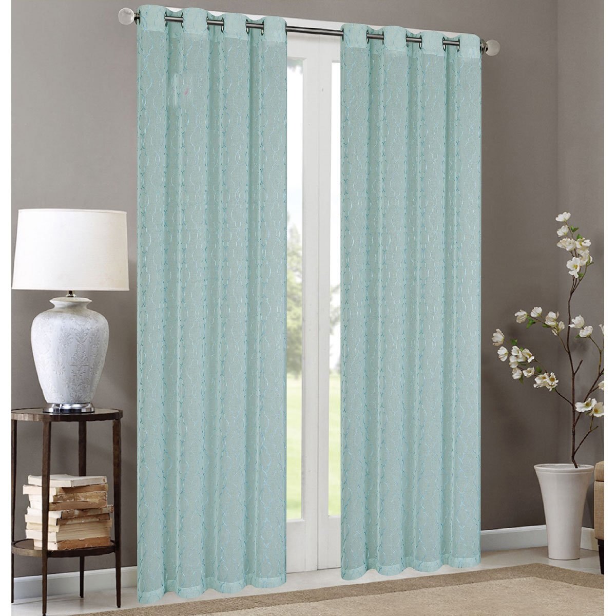 Cortina I Panel Wasco Gasa Bordada Semi Transparente 1.38 X 2.25 Azul Chd Home